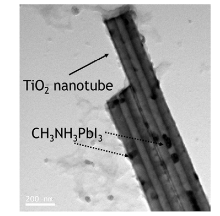 TiO2 나노튜브-perovskite 복합체의 TEM 사진