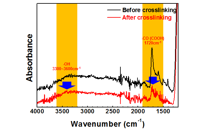 FT-IR, 신규 수계 가교 바인더 가교 반응 확인