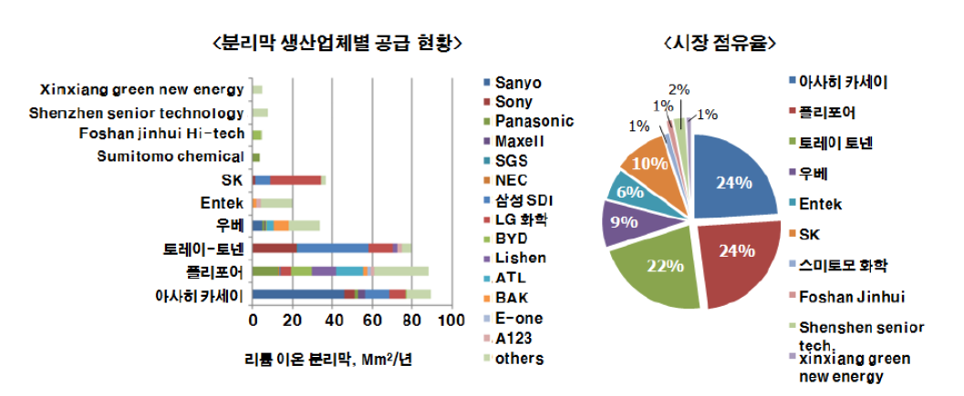 리튬이차전지용 분리막 시장 점유율