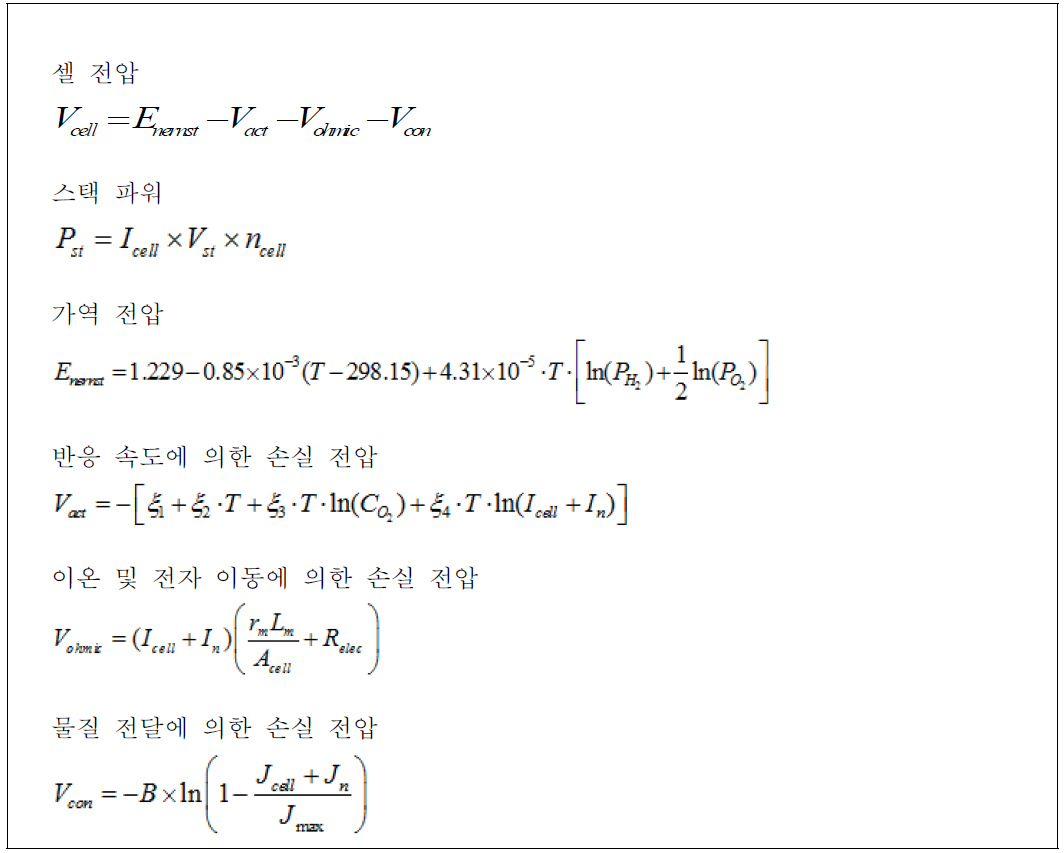연료전지 모듈 해석을 위한 지배 방정식