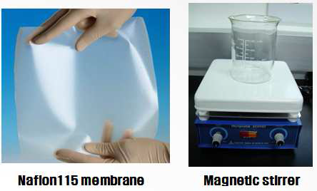 Nafion membrane(좌) 과 교반기(우)