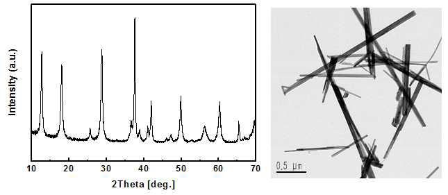 Nanorod 형태의 MnO2의 XRD patterns, (b) TEM image