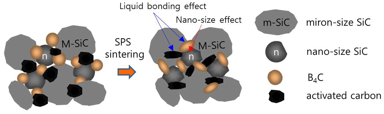 Sintering mechanism of SiC ceramics by nano-size SiC and B4C as an sintering additive.