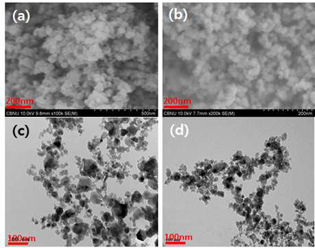 FE-SEM and TEM images of nano-size SiC powder prepared by plasma from canlcined SiC with different molar ratio of Si:C.
