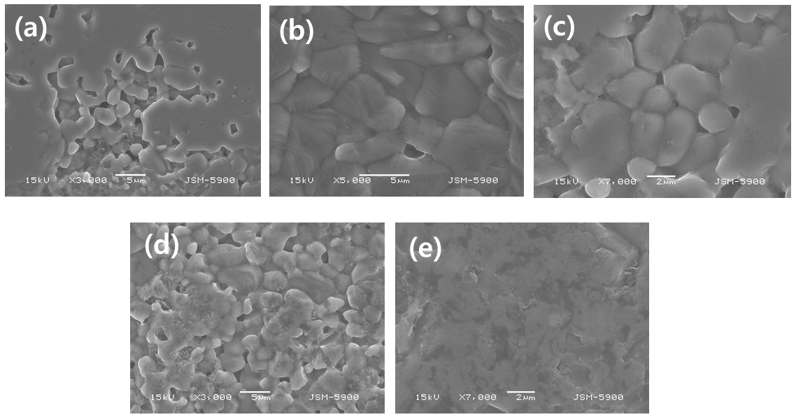 FESEM images of the surface of SiC pellets sintered with nano-size SiC and B4C powders as a sintering additives at various sintering conditions,