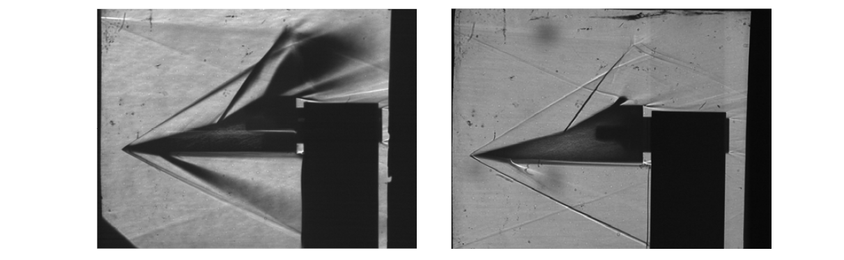 Double Ramp image (left : schlieren, right : shadowgraph)