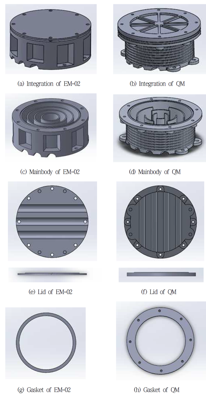 Configurations of assembly parts for EM-02 and QM