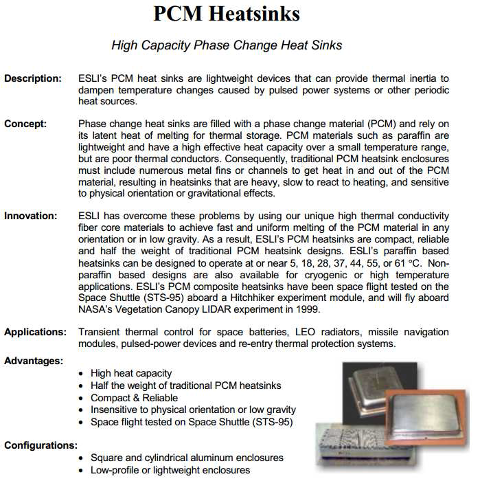 PCM Heat Sink 사양