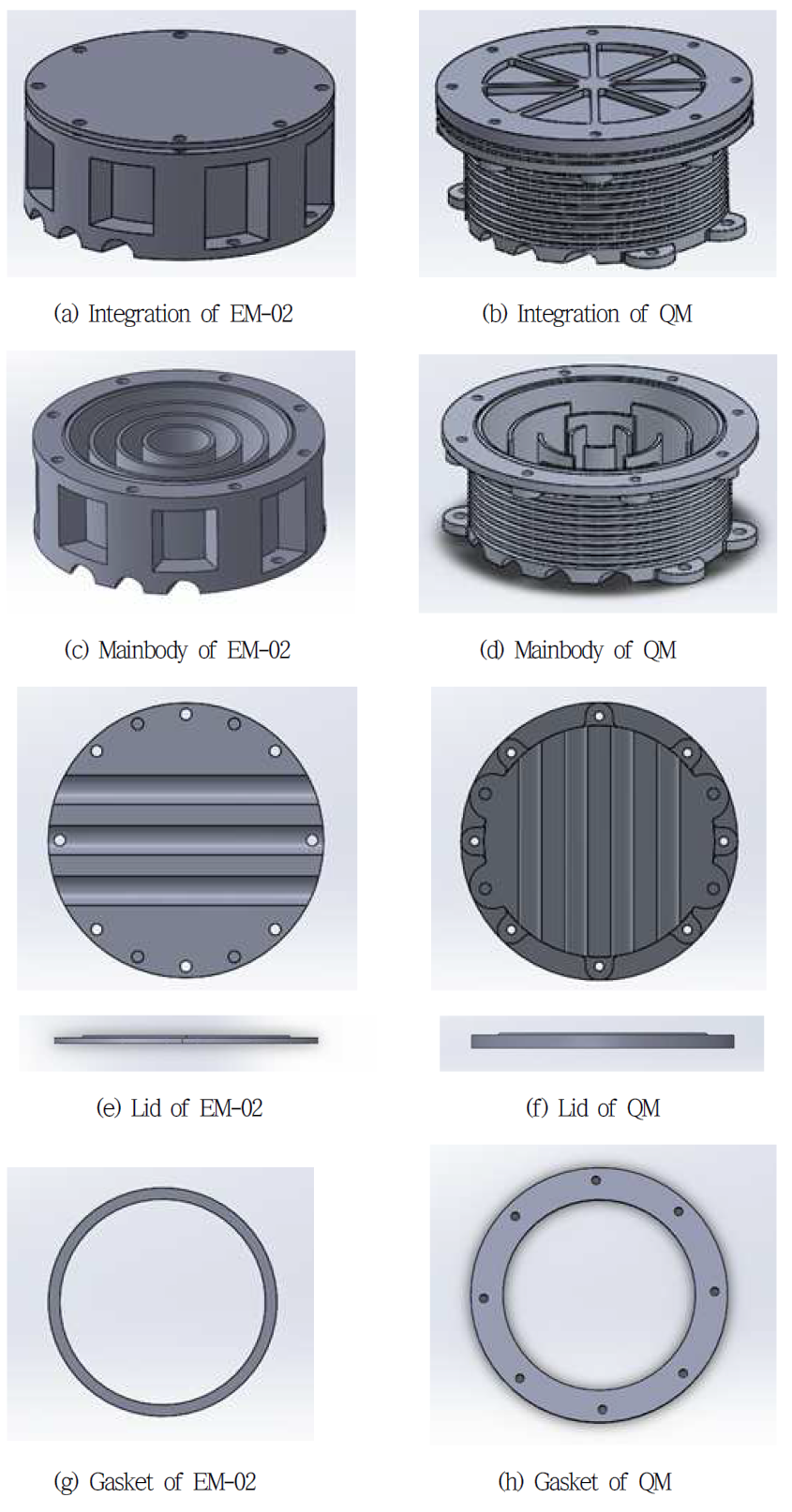 Configurations of assembly parts for EM-02 and QM