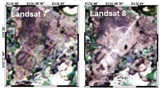 변화 탐지를 위하여 선정된 지역의 Landsat 영상.
