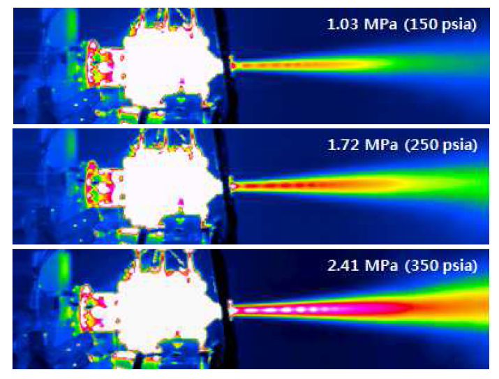 Nozzle jet plume according to the supply pressure captured by infrared (IR) photography