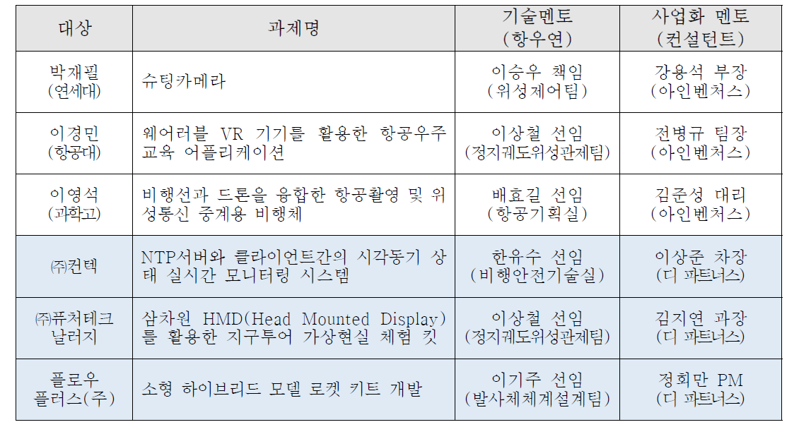 과제별 멘토 구성