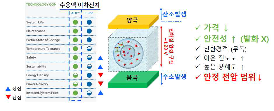 리튬이차전지와 수용액전해질이차전지와의 비교 및 수용액전해질 이차전지의 장점