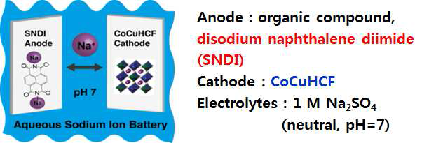SNDI/CoCuHCF 수용액 나트륨 이온 전지 구성