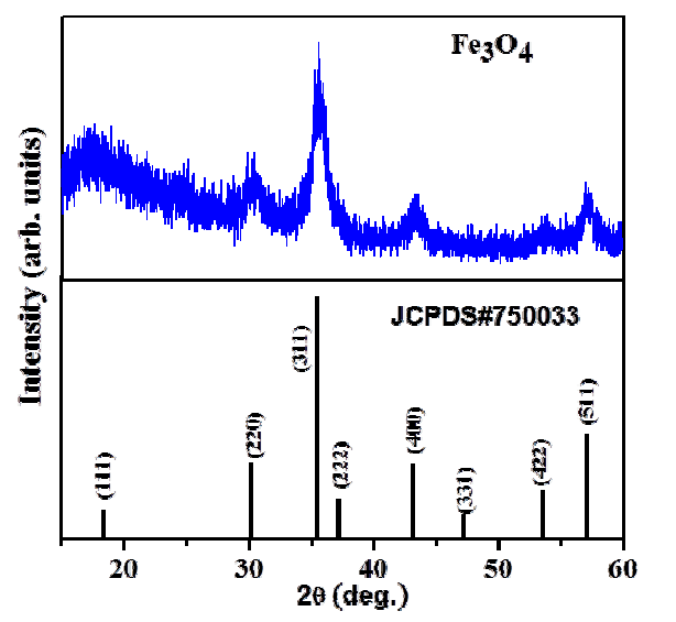 수열합성법으로 제조된 Fe3O4 나노 분말의 XRD 결과