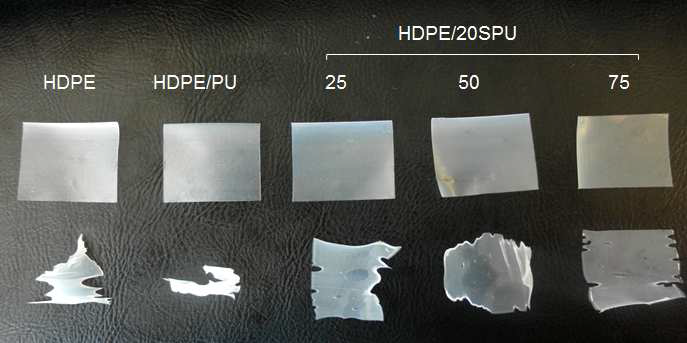 HDPE/SPU 블렌드의 120 ℃에서 1시간 방치 후 열수축 이미지