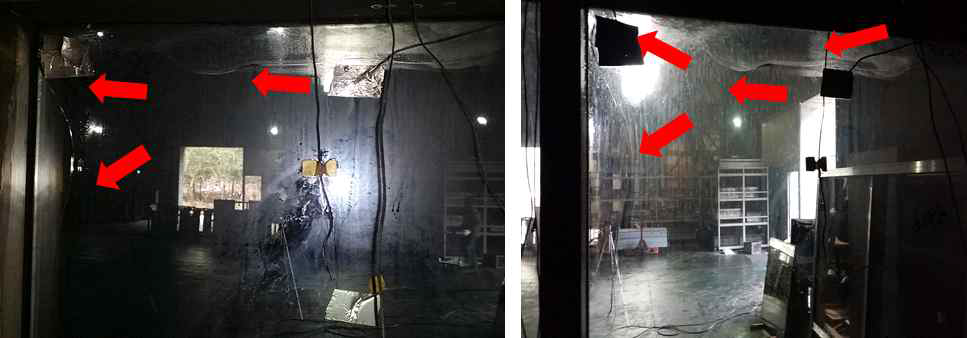 Double-glazed glass cracked After 2.5 ㎿ fire test.