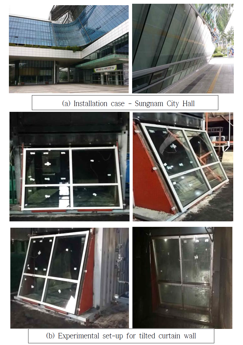 Installation of tilted curtain wall system for fire test