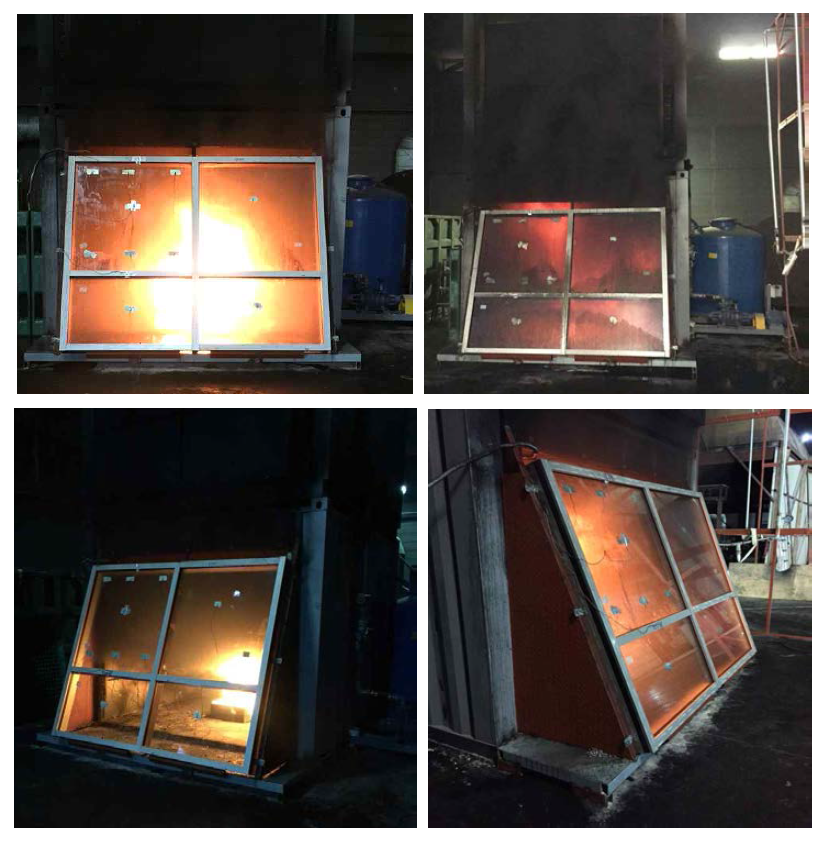 Fire test for tilted curtain wall system using the water curtain sprinkler #7-1 1EA at 1 ㎿