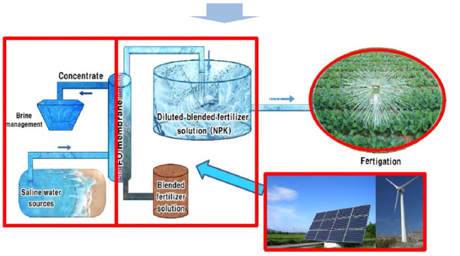 관개용수 생산을 위한 비료용액 활용 정삼투 해수담수화 공정19>