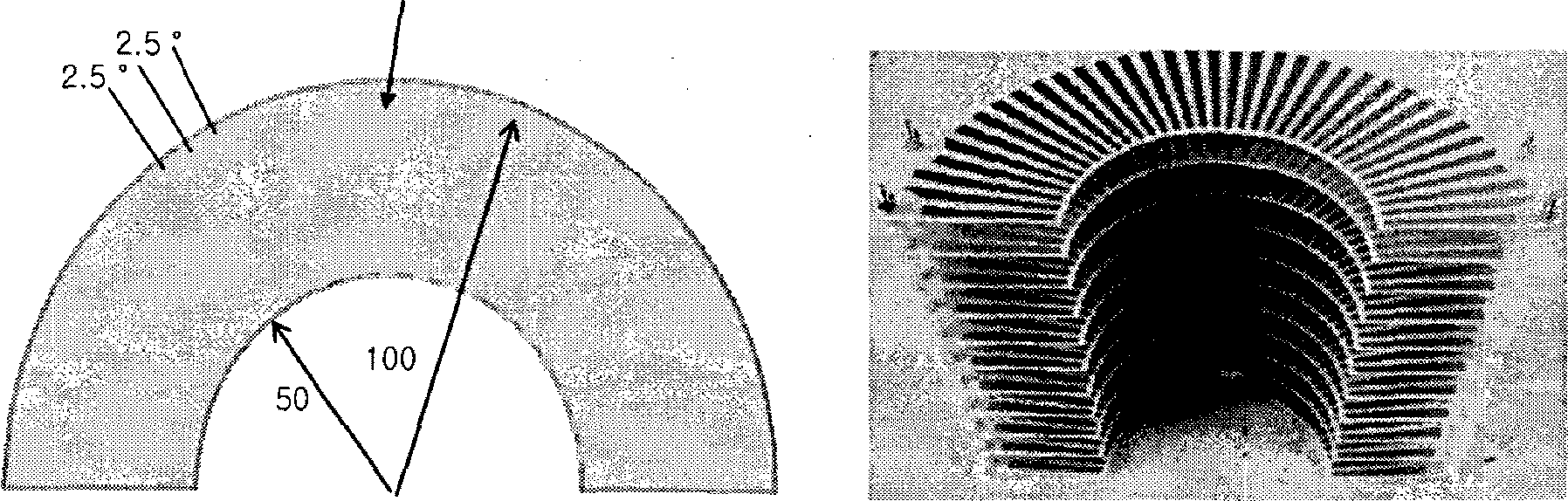 방사형 전파 렌즈 도면(a)과 실물 사진(b)