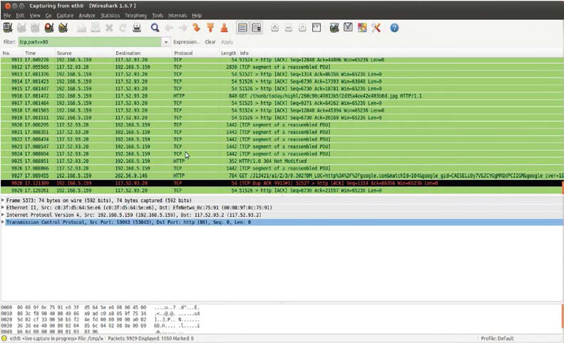 EPC에서 캡쳐한 WIRESHARK 화면