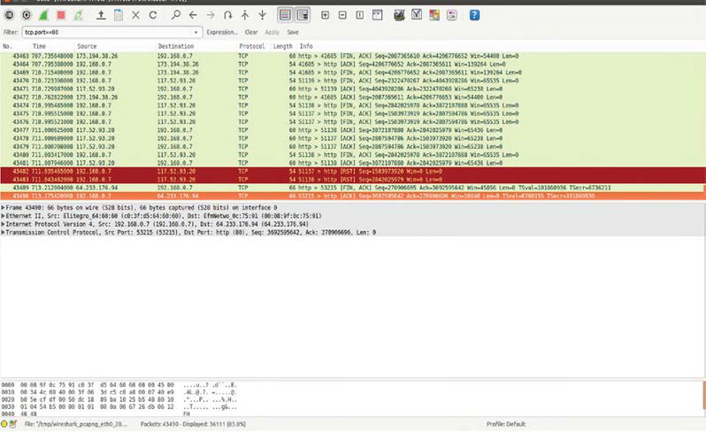 EPC에서 캡쳐한 WIRESHARK 화면