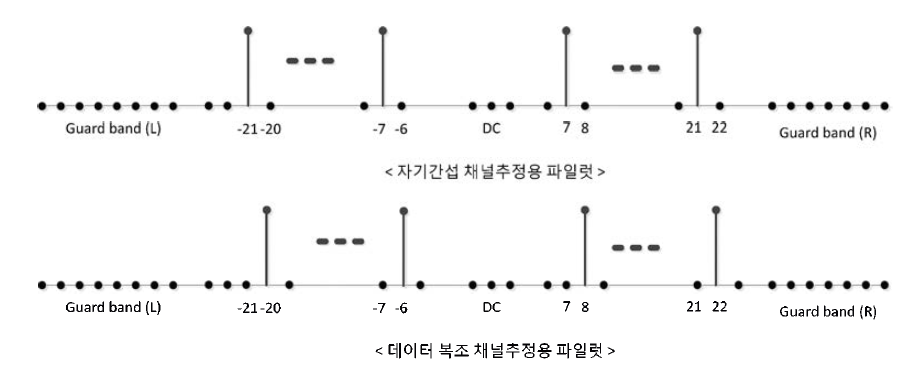 자기간섭 및 데이터 복조 채널 추정용 파일럿 부반송파