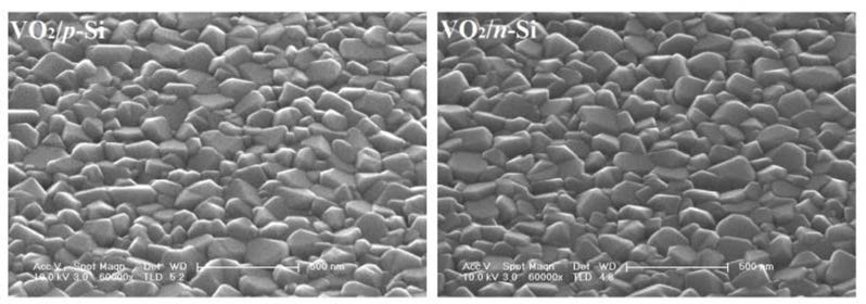 SEM image of the surface morphology of VO2 films on p- and n-type Si substrates