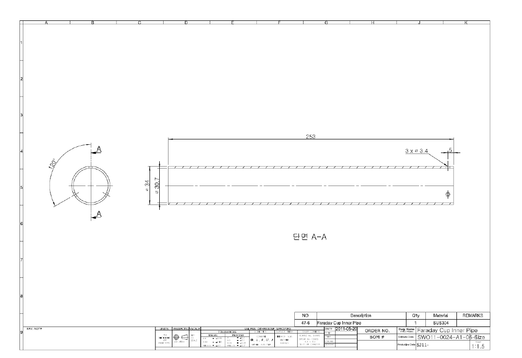 Faraday cup inner pipe