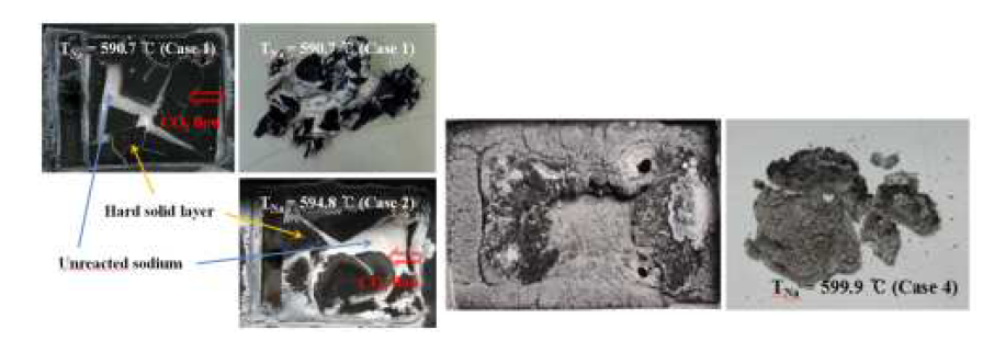 Na이 발화하지 않은 경우(좌)와 발화한 경우(우)의 반응 표면과 반응생성물