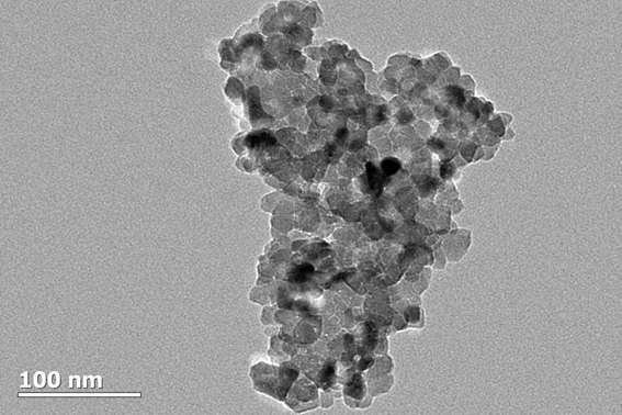 Transmission electron micrograph of Nanoparticles prepared by combustion syntheses process.