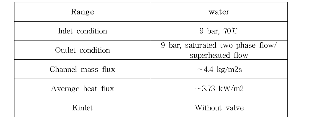 과열증기 유동의 유동 불안정성 실험을 위한 실험조건