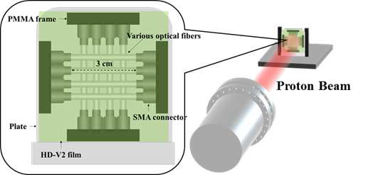 양성자선을 광섬유에 조사하기 위한 실험구성