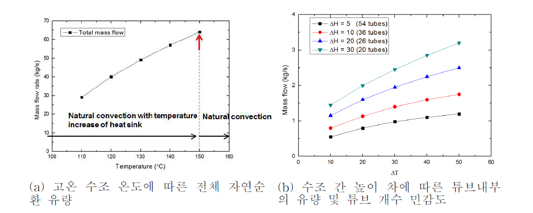 설계된 냉각계통에서의 계산된 자연순환 유량