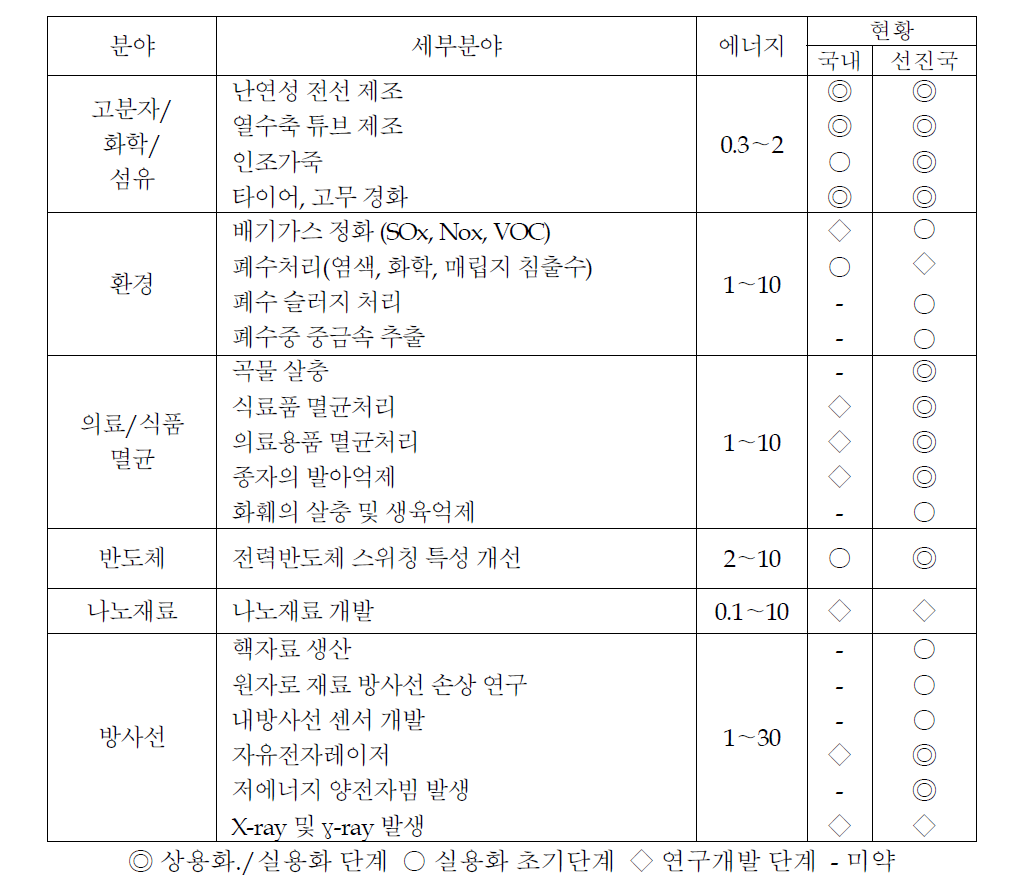 국내의 전자빔 조사 및 이용기술 수준