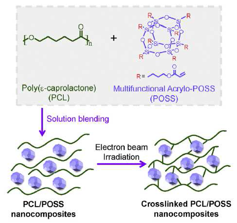 A schematic diagram of the radiation-induced crosslinking of PCL/POSS nanocomposites