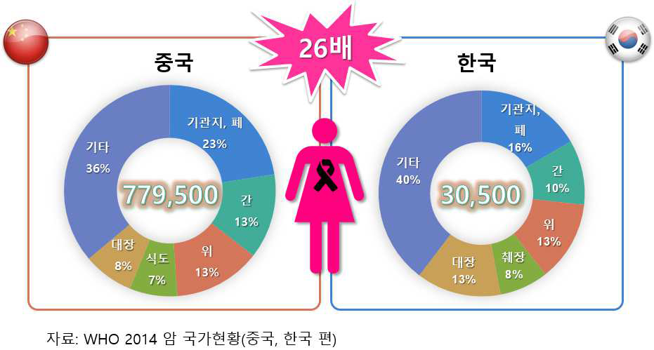 중국과 한국의 여성 암종 사망 현황