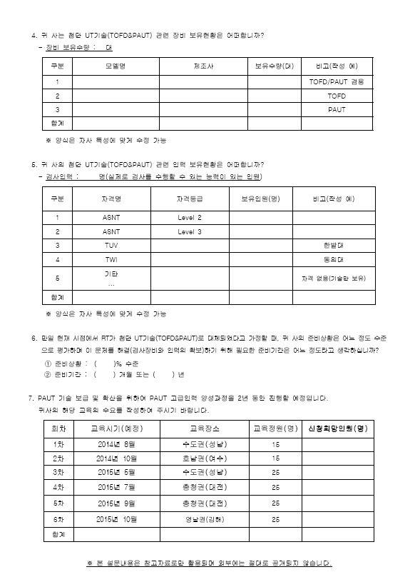 첨단 초음파검사기술 도입 관련 설문 조사지 2