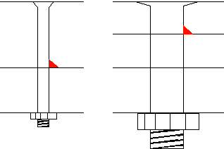 직경과 표면 층의 두께가 다른 두 종류의 고정 구멍에 밀착된 표면 구석의 균열