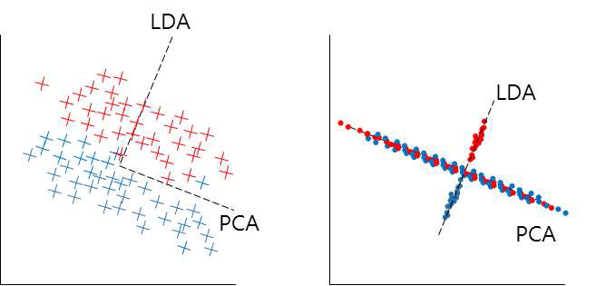 PCA와 LDA를 이용한 차원 축소 결과