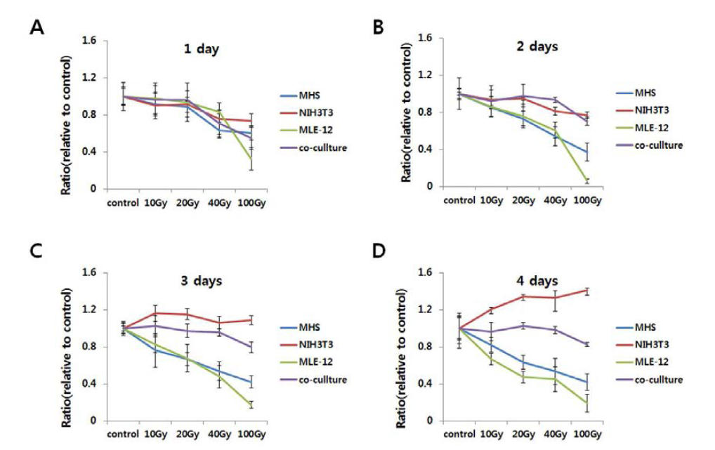 Cell viability after irradiation.