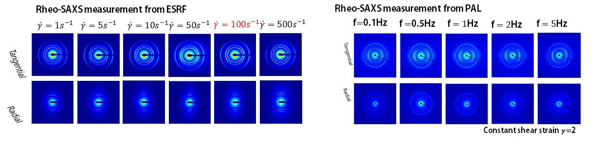 Rheo-SAXS measurement 2D pattern data from ESRF(Constant shear) and Rheo-SAXS measurement 2D pattern data from PAL