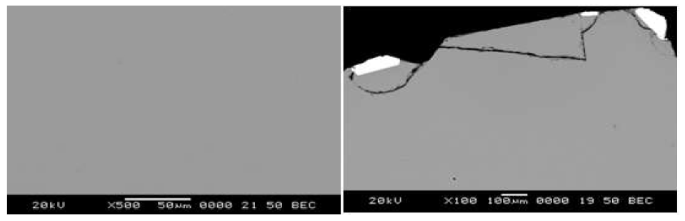 Micrographs of PG14 (Left:as melted @1,200℃, Right:heat treated @900℃)