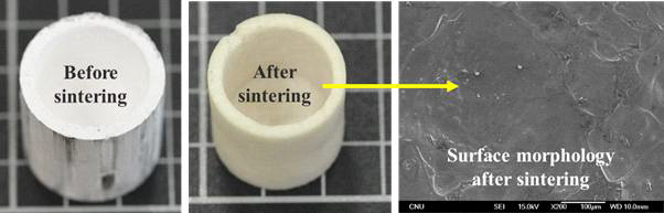 Calcium aluminate crucible before and after sintering