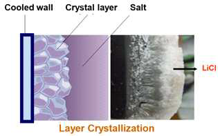 Layer crystallization 결정판 표면에 형성된 LiCl결정 및 결정성장구조