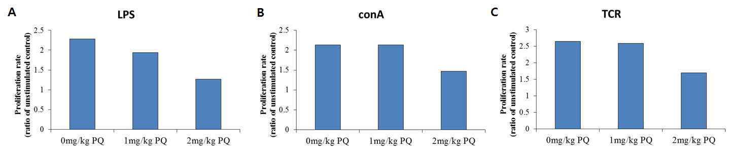 paraquat 투여가 비장 면역세포의 증식능에 미치는 영향