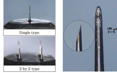 Single type 와 2 by 2 tpye 의 최소침습 혈액채취용 젓공형 마이크로니들