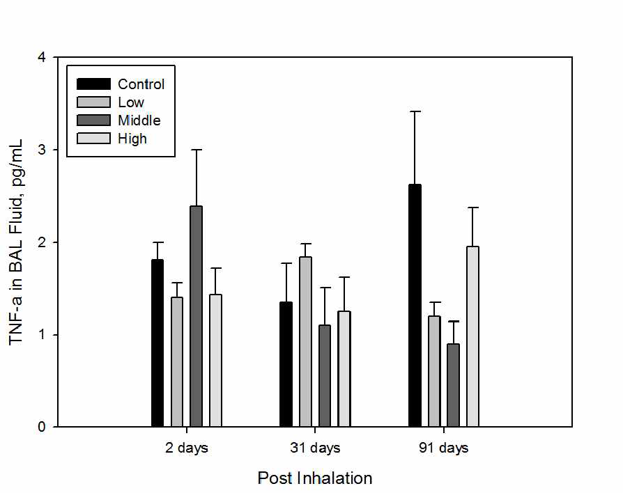 Concentrations of TNF-α in the BAL fluid according to exposure groups