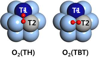 13개의 나노입자의 산소와 일산 화탄소의 흡착 사이트